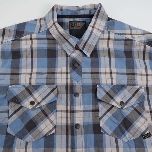 5.11 Tactical Mens Large Plaid Shirt Long Sleeve Button Front Blue Gray - Picture 1 of 7
